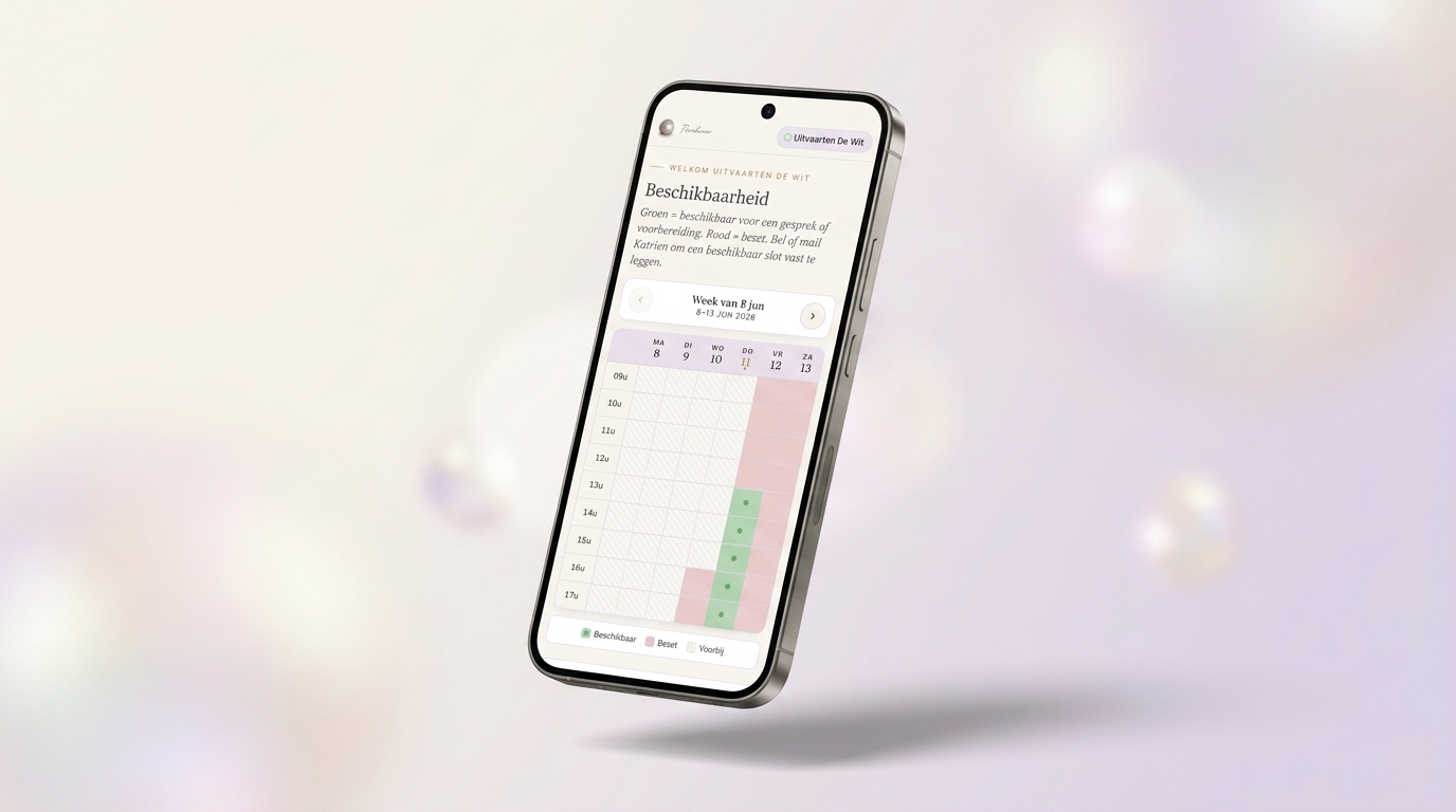 De online agenda zoals een uitvaartondernemer die ziet op een smartphone: groen = beschikbaar, rood = bezet